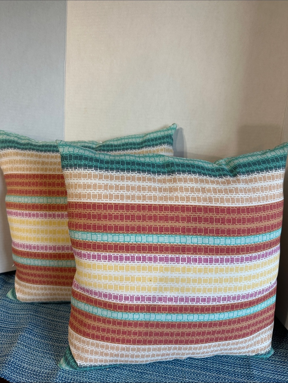 Striped Multicolor Accent Pillows in Teal, Yellow, Red - Unbranded